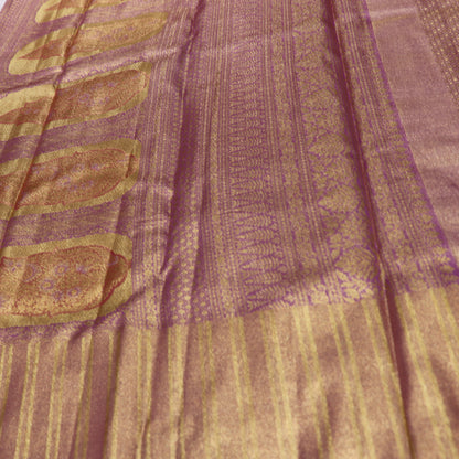 Pure Tissue Saree  Gold with pink - Vaishali Silks