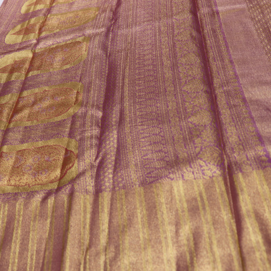 Pure Tissue Saree  Gold with pink - Vaishali Silks