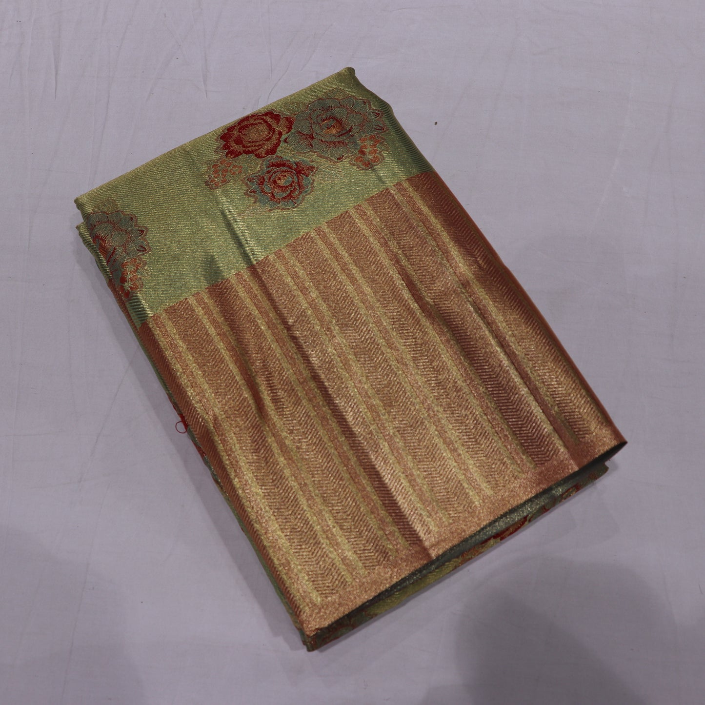 Pure Tissue Saree Green with  pink