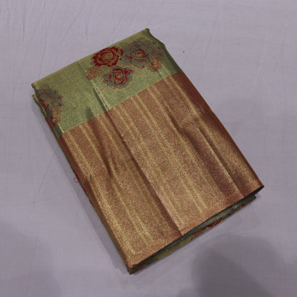 Pure Tissue Saree Green with  pink