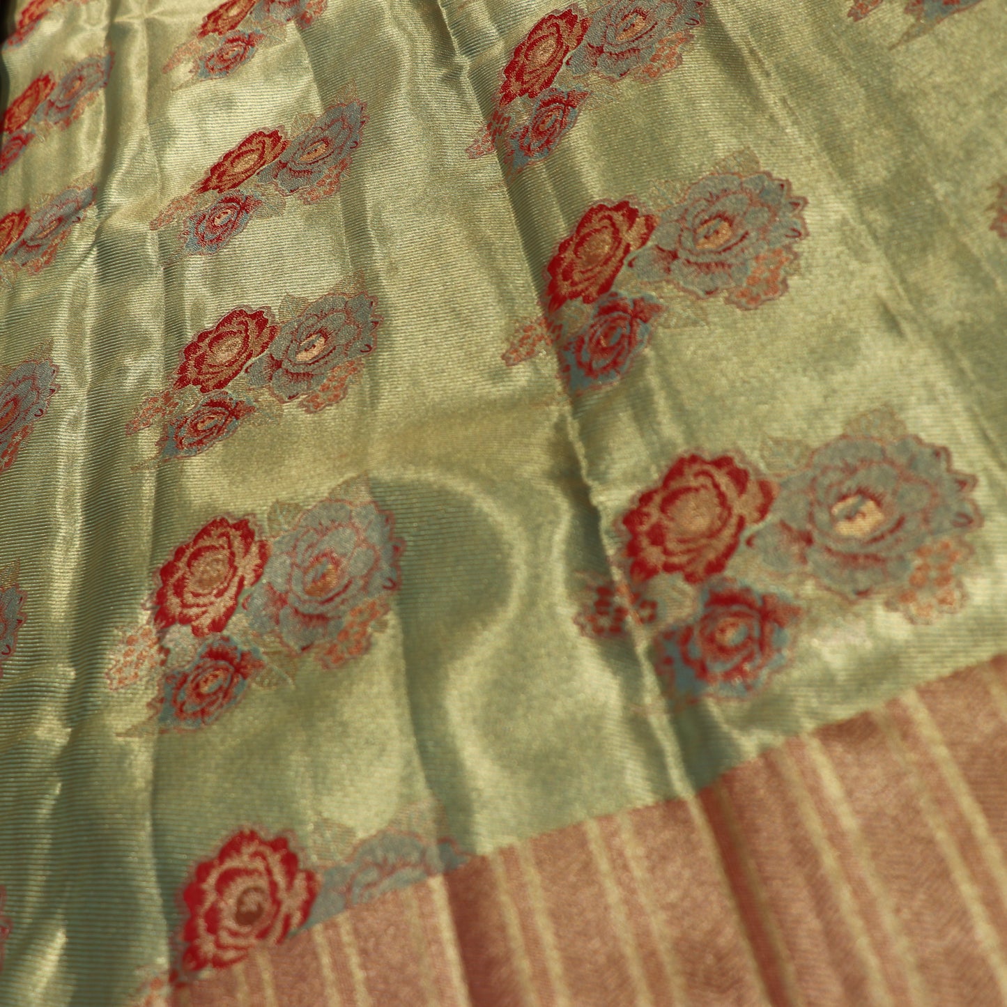 Pure Tissue Saree Green with  pink