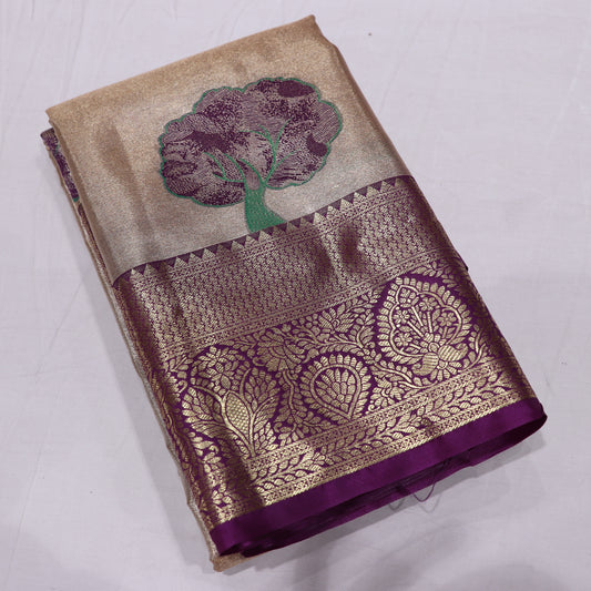 Pure Tissue Saree Gold  with Violte - Vaishali Silks