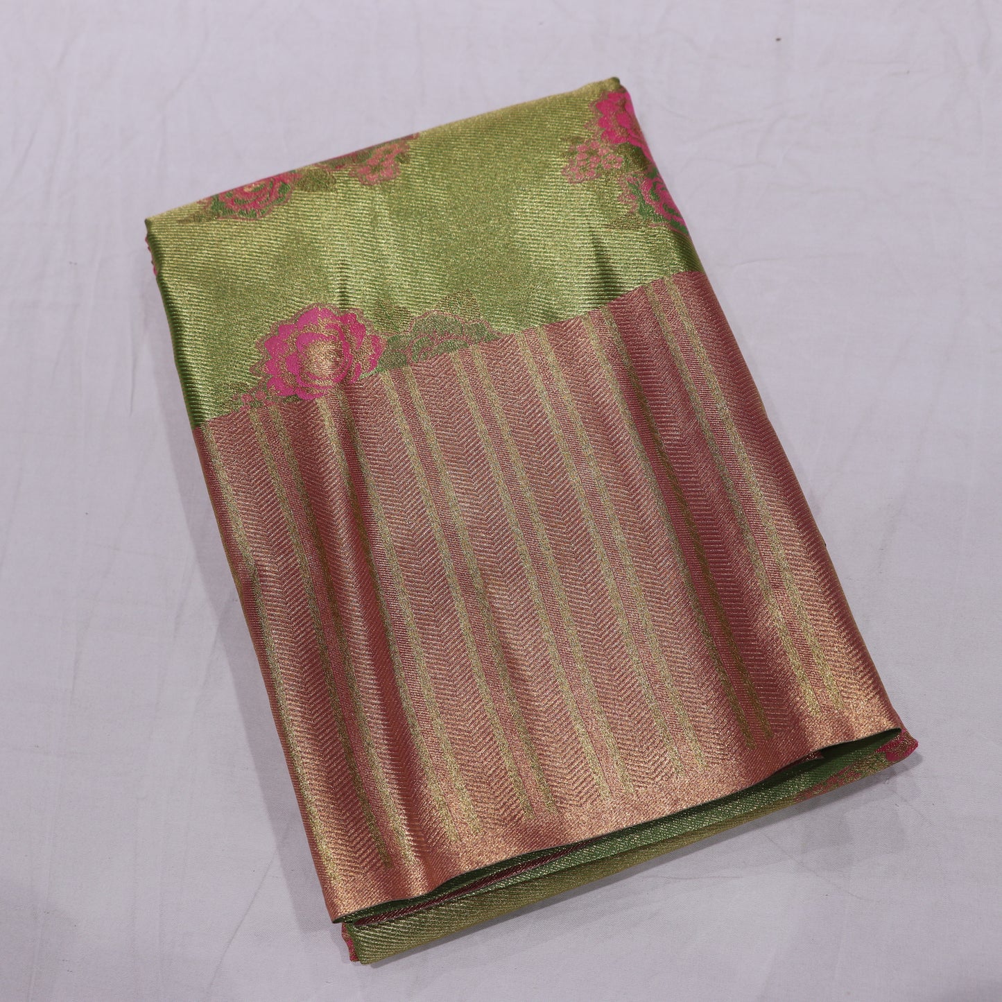 Pure Tissue Saree Green  with pink - Vaishali Silks