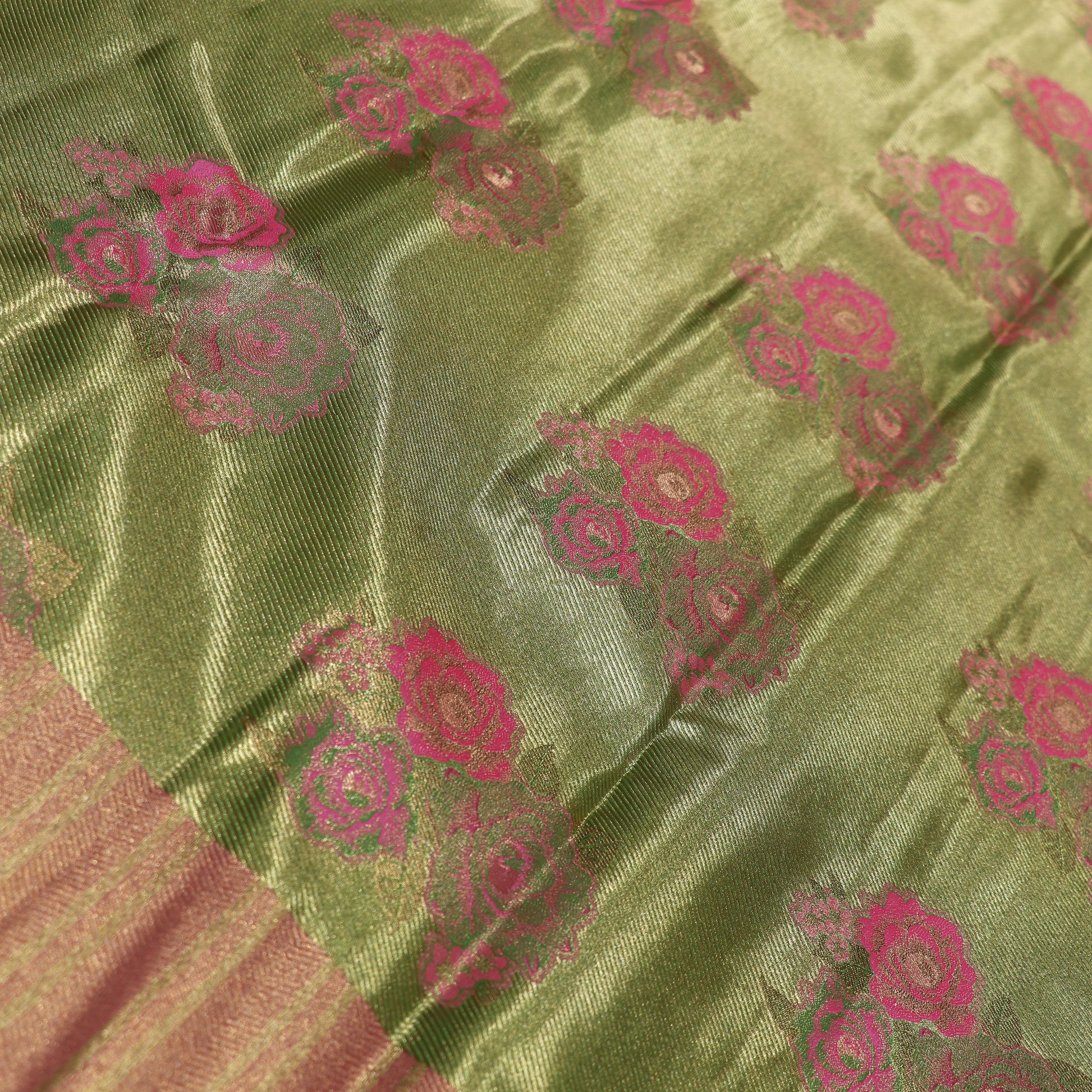 Pure Tissue Saree Green  with pink - Vaishali Silks