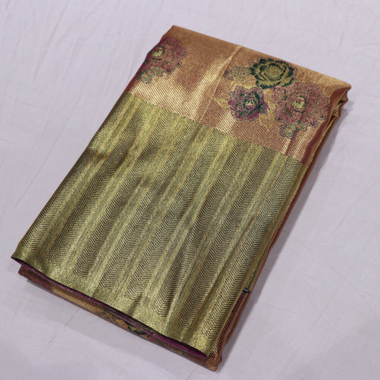 Pure Tissue Saree Gold  with Green - Vaishali Silks